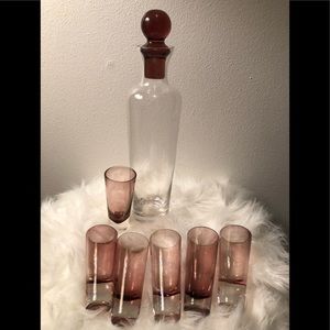 🔥NEW PALE AMETHYST GLASS DECANTER & 6 GLASSES